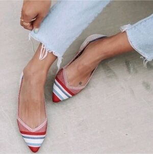 Rothy's Women's Red & Blue Striped Flats,Unicorn Pattern, Limited-edition Print